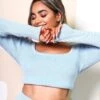 Glamorous Care Light Blue Ribbed Crop Top
