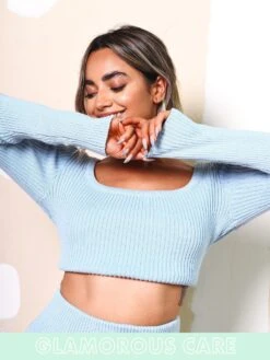 Glamorous Care Light Blue Ribbed Crop Top