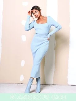 Glamorous Care Light Blue Ribbed Midi Skirt -Cheap Softly Dressed Store midiskirt3