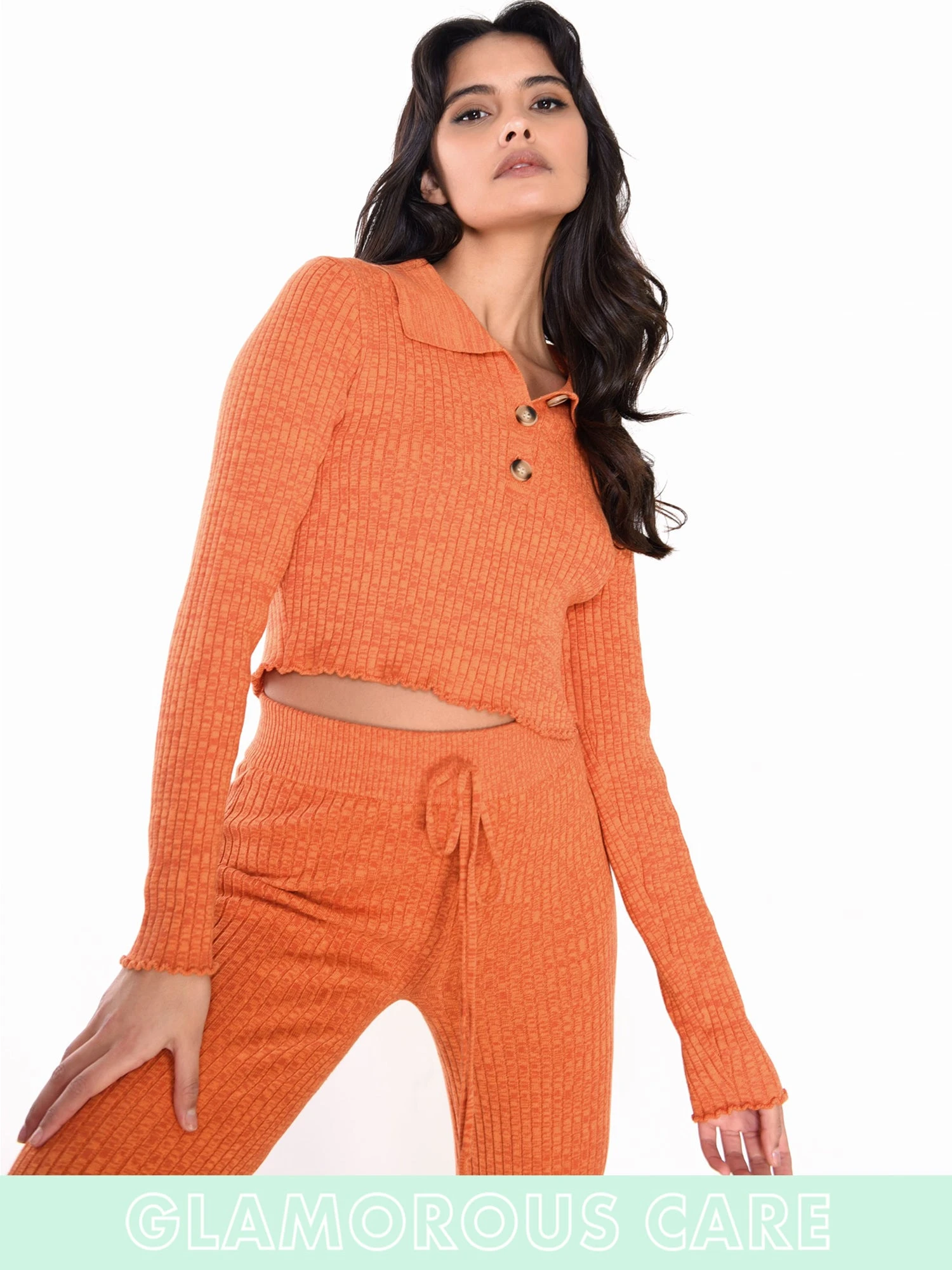 Glamorous Care Rust Melange Button Front Cropped Collar Jumper 5 Glamorous Care Rust Melange Button Front Cropped Collar Jumper - Image 5