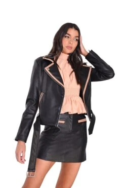 Glamorous Black Tan Faux Leather Jacket -Cheap Softly Dressed Store p 1ce33acc43618effca72dde305f97ead