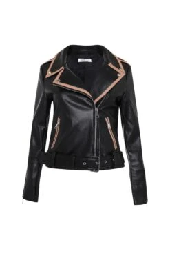 Glamorous Black Tan Faux Leather Jacket -Cheap Softly Dressed Store p 956A0011copy