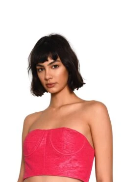 Glamorous Hot Pink Textured Bandeau Crop Top