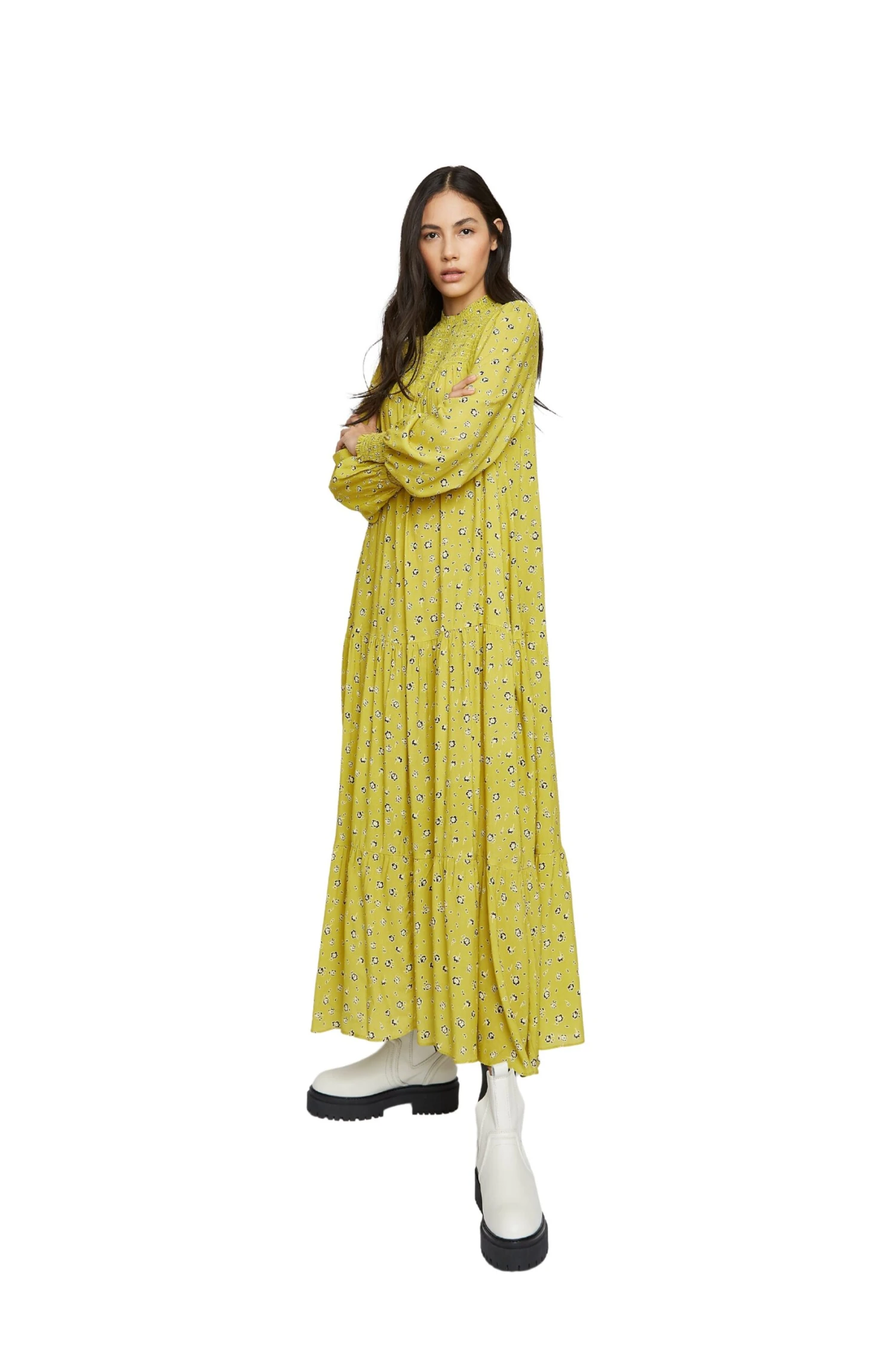 Glamorous Chartreuse Ditsy High Neck Shift Midi Dress 1 Glamorous Chartreuse Ditsy High Neck Shift Midi Dress