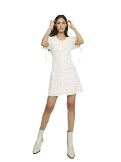 Glamorous White Pink Ditsy Mini Dress