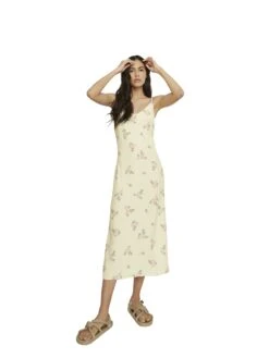 Glamorous Yellow Pink Rose Floral Midi Dress