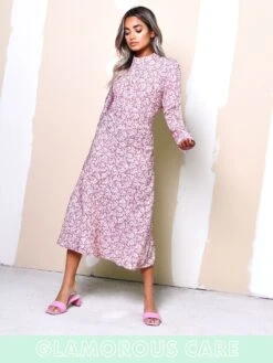 Glamorous Care Blush Floral Ditsy Open Back Detail Midi Dress -Cheap Softly Dressed Store vv